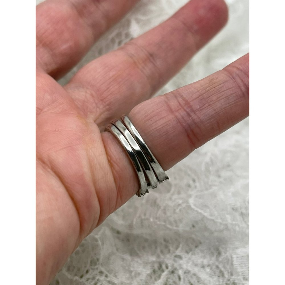 Square Halo Round Cut Faux Diamond Ring & Stacked Ring Set Silver 925- 3 Rings - Picture 7 of 11
